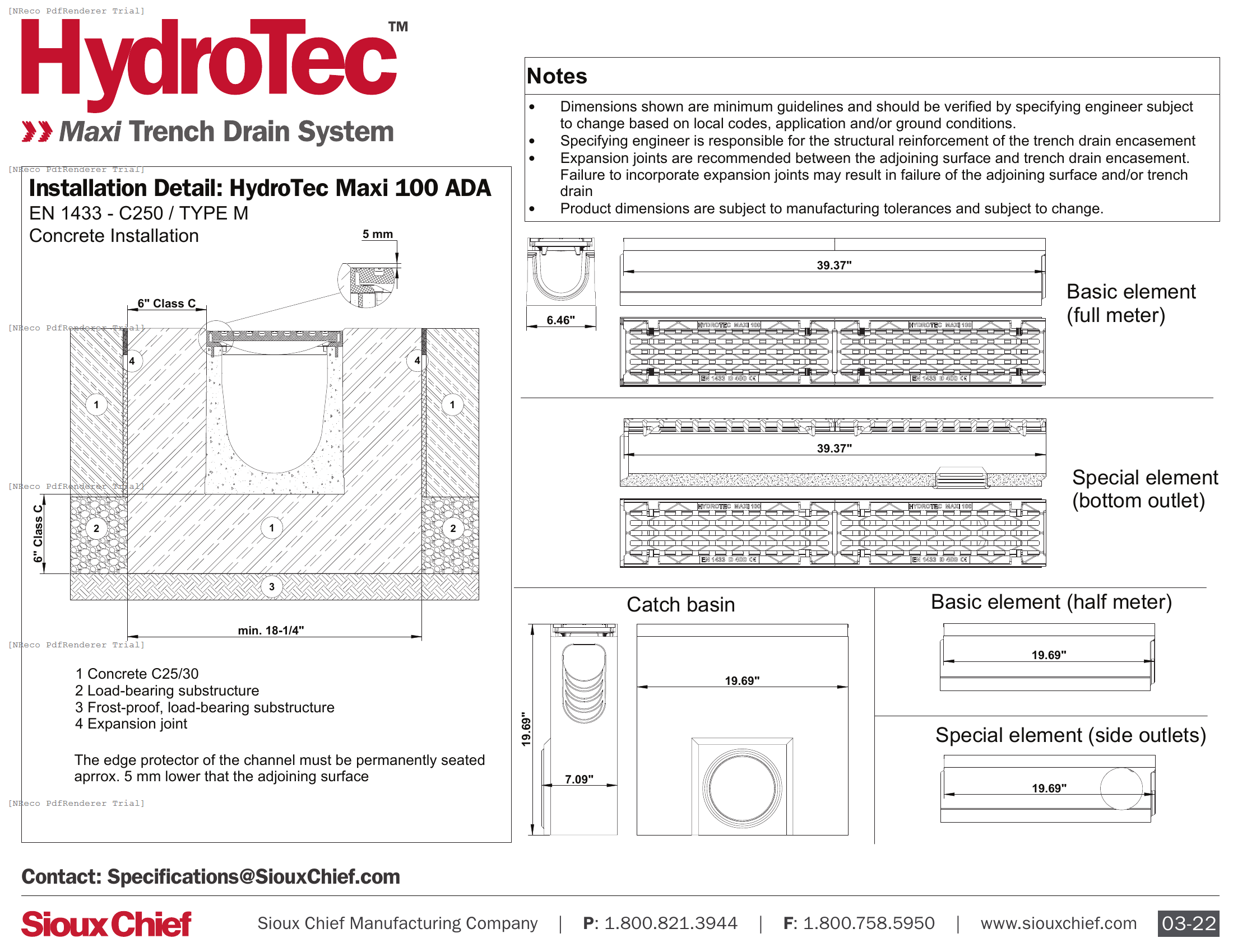 865 SERIES - HYDROTEC - MAXI 100 C250 ADA CONCRETE - INSTALLATION DETAIL.PDF Technical Document